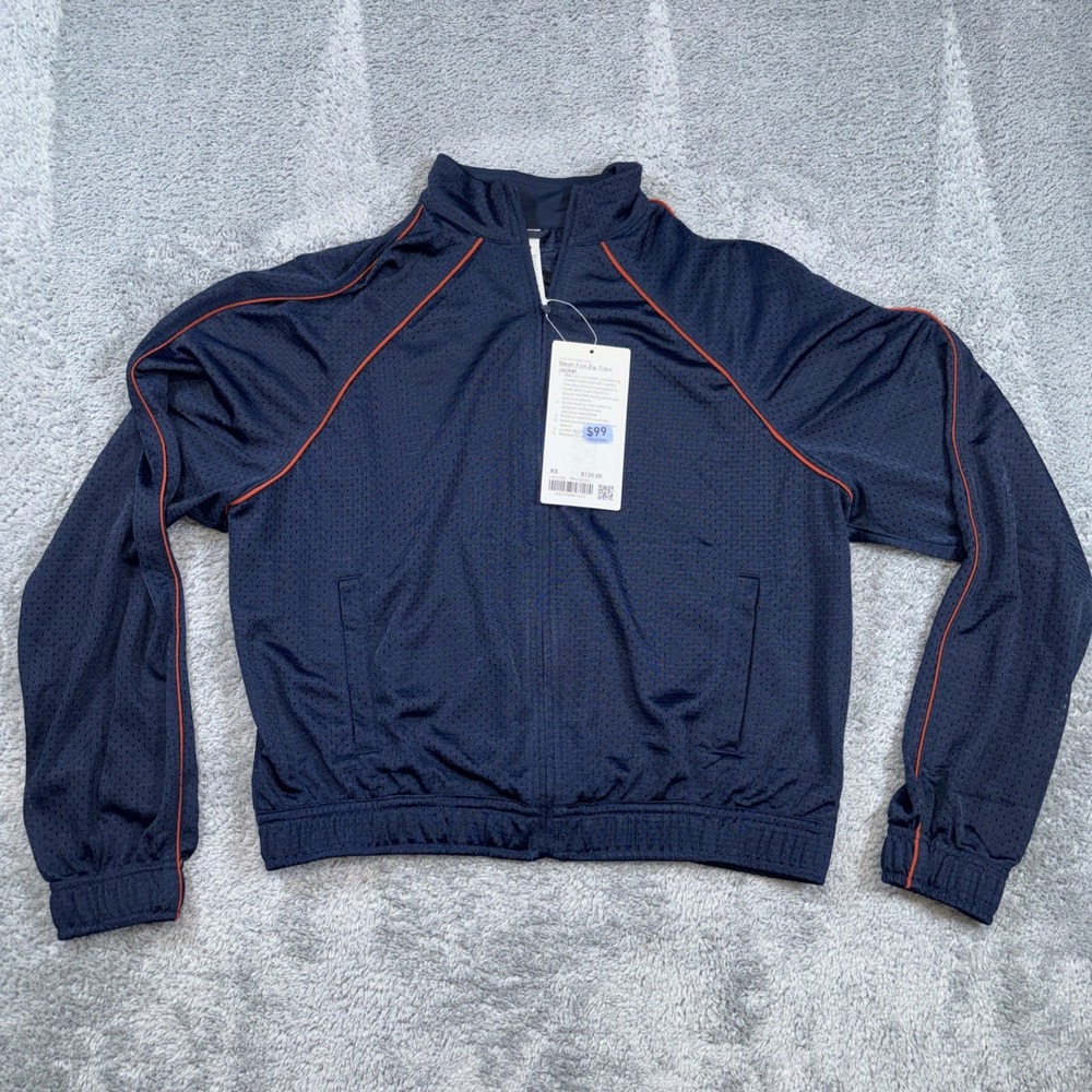Lululemon Mesh Full-Zip Train Track Jacket Navy Blue Women's Lightweight Sz XS